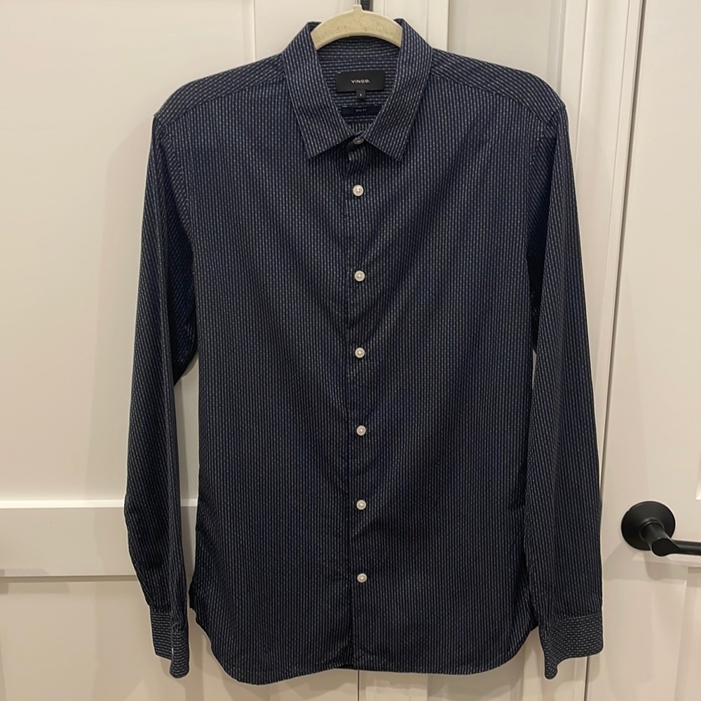 Vince Dark Navy Patterned Button Down Size Small - image 1